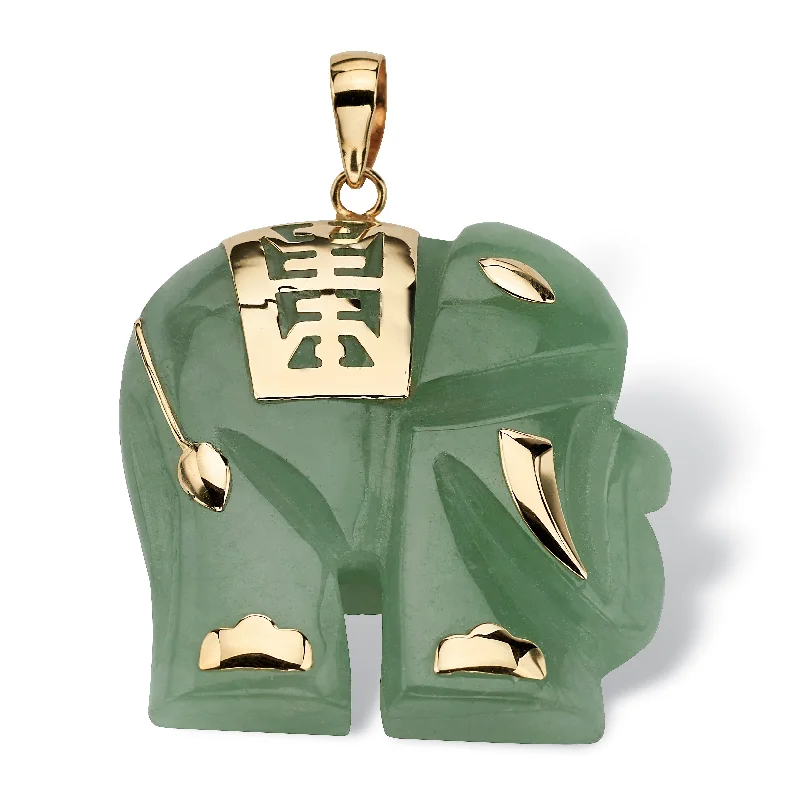 Fringe drop necklaces-Genuine Jade 14k Gold Good Fortune Elephant Pendant