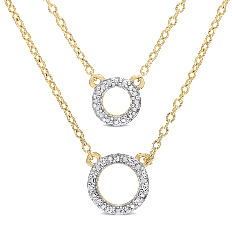 Textured gold necklaces-Mimi & Max Two-Strand Diamond Accent Circle Necklace with Chain in Yellow Plated Sterling Silver