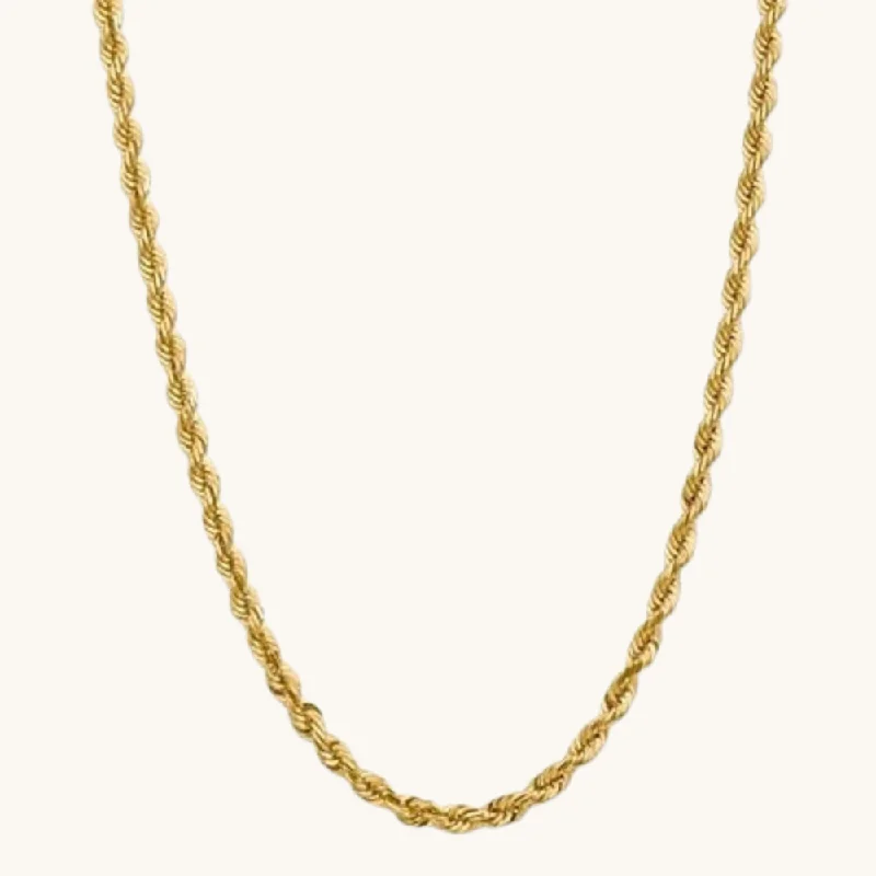 Engraved charm necklaces-5mm Gold Rope Chain Necklace