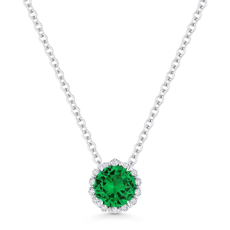 Swarovski necklaces-0.45Ct Created Emerald 16"pendant Necklace In 14K White Gold