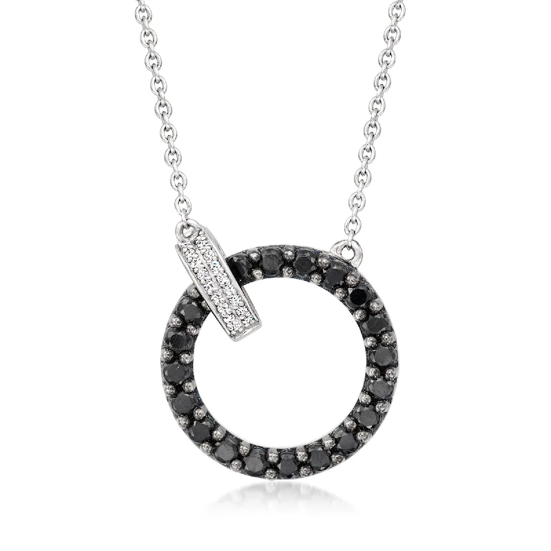 Chevron design necklaces-Ross-Simons Black Spinel and . Diamond Circle Clasp Necklace in Sterling Silver