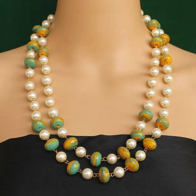 Knot accent necklaces-Pearl Dual Tone Faceted Green Necklace