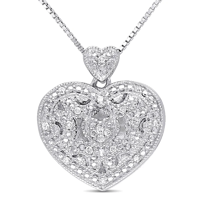 Statement pendant necklaces-Mimi & Max Diamond Heart Locket Necklace in Sterling Silver