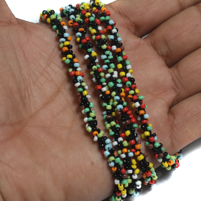 Wooden pendant necklaces-1 Mtr Opaque Multicolor Seed Bead Beaded String For Necklace