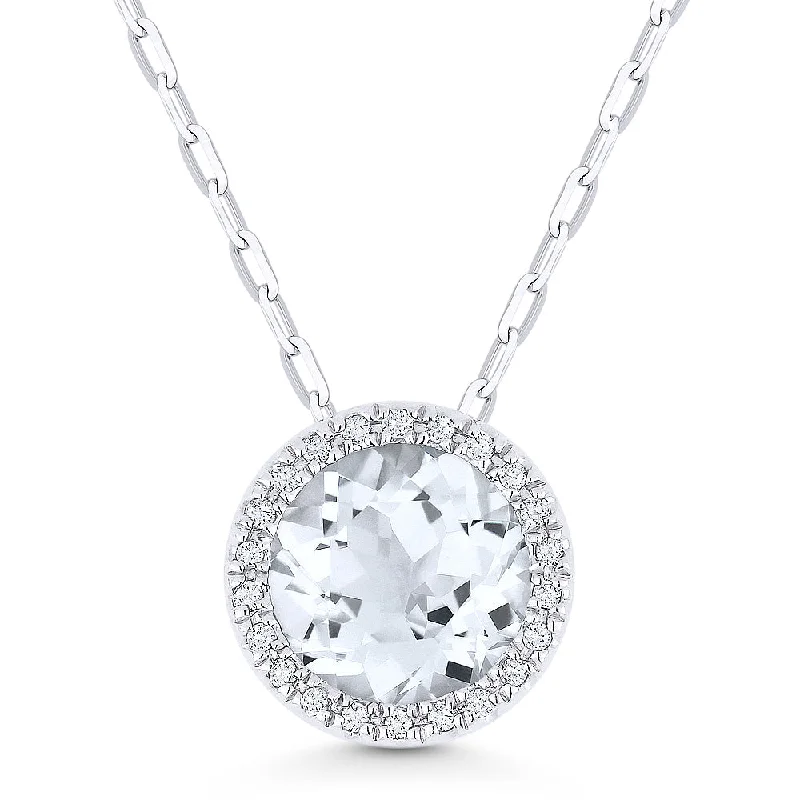 Art deco necklaces-1.83Ct White Topaz 16"pendant Necklace In 14K White Gold