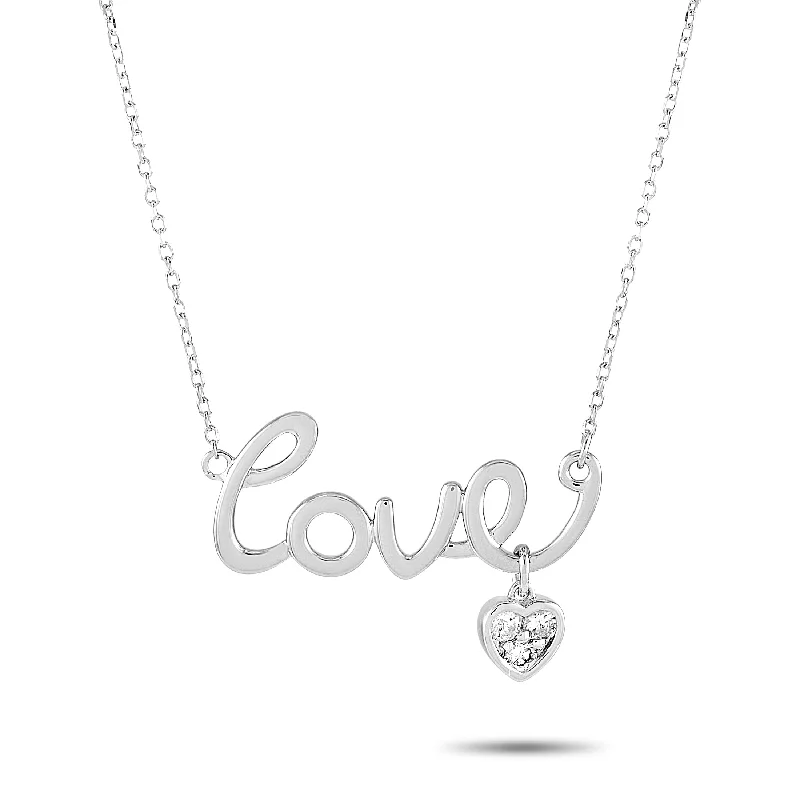 Asymmetrical necklaces-LB Exclusive 14K White Gold 0.10 ct Diamond Love Pendant Necklace