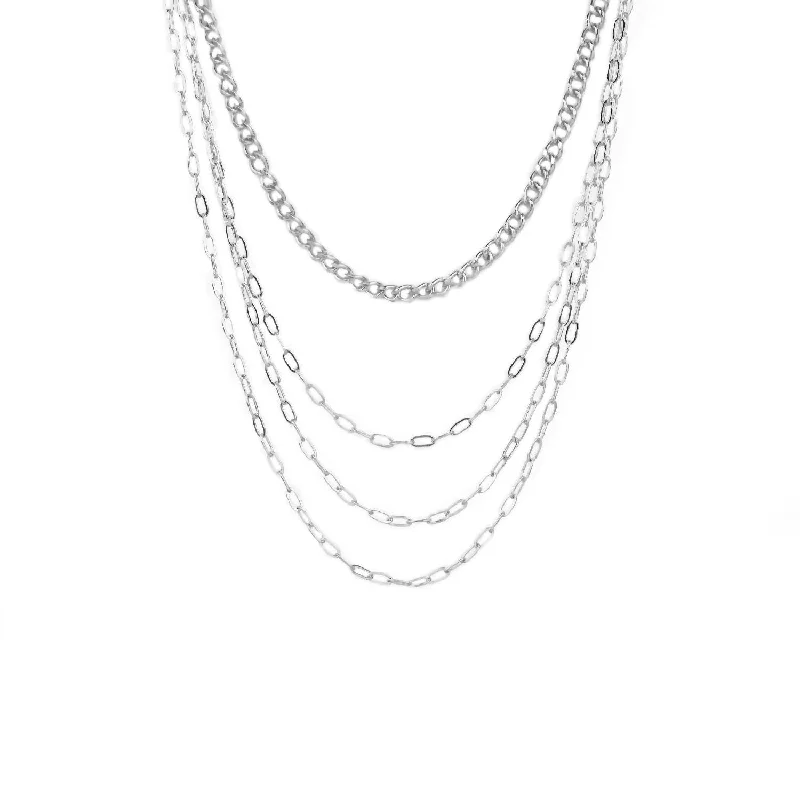 Cluster bead necklaces-Four Strand Link Necklace In Silver