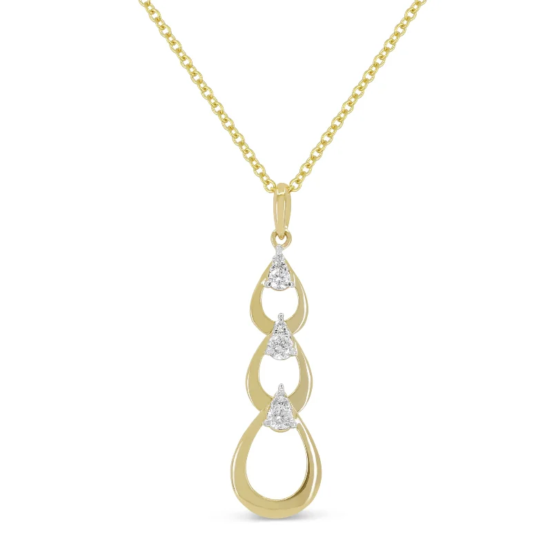 Long chain necklaces-0.10Ct Diamond 16"pendant Necklace In 14K Yellow Gold