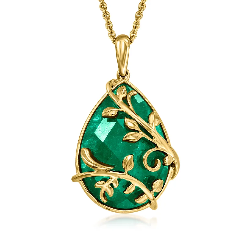 Baroque pearl necklaces-Ross-Simons Emerald Leaf Scrollwork Pendant Necklace in 18kt Gold Over Sterling