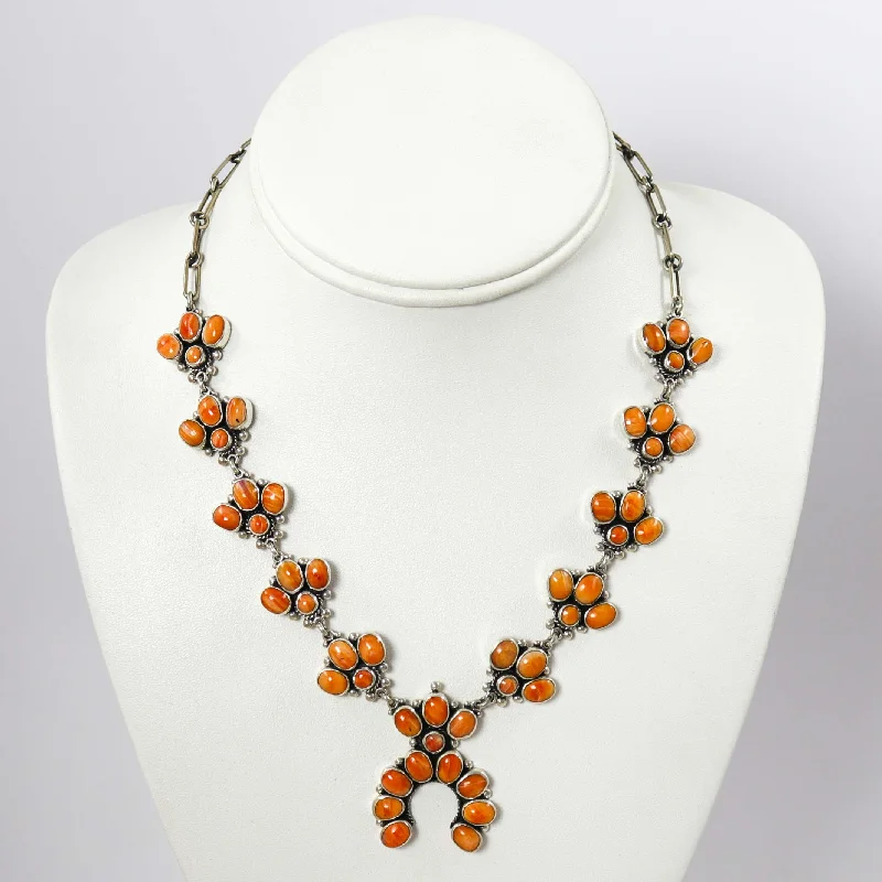 Custom initial necklaces-Spiny Oyster Squash Blossom Necklace