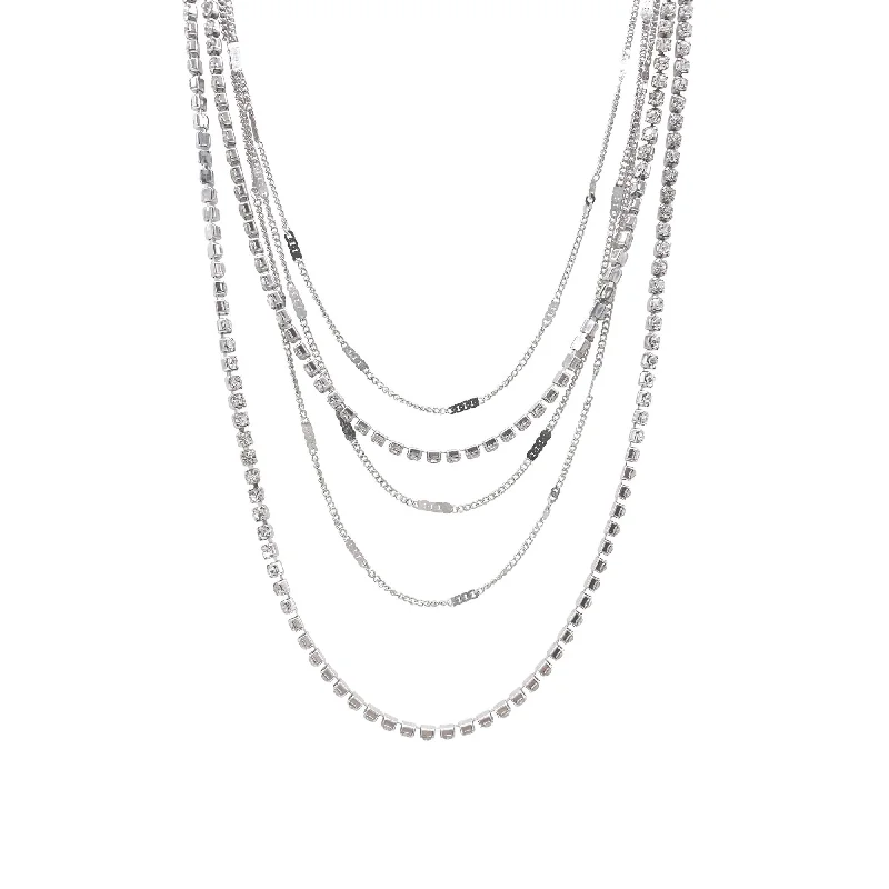 Celestial bead necklaces-Silver Plated Layered Tennis Necklace