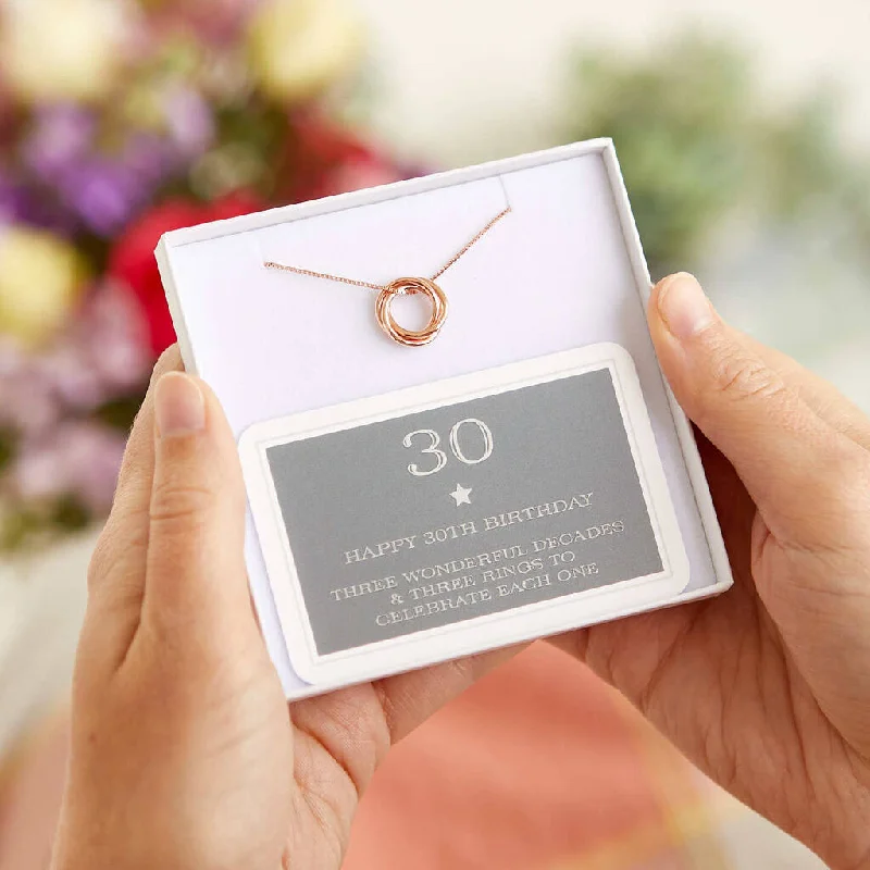 Sapphire drop necklaces-Rose Gold Plated 30th Birthday Rings Necklace