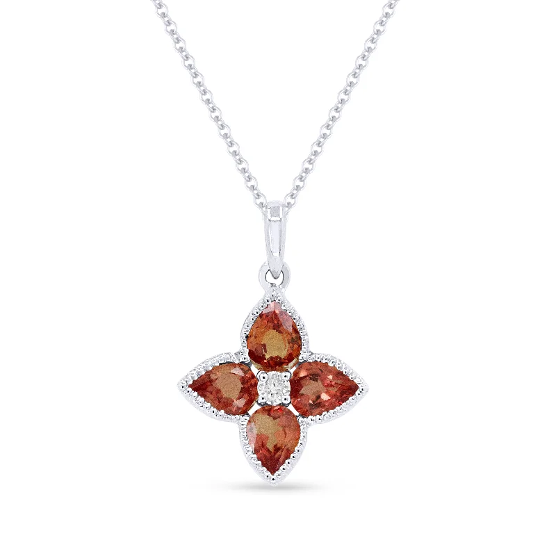 Sculptural necklaces-0.92Ct Padparadscha 16"pendant Necklace In 14K White Gold