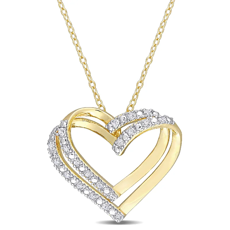 Hexagon pendant necklaces-Mimi & Max 1/5ct TDW Diamond Open Heart Necklace in Yellow Silver