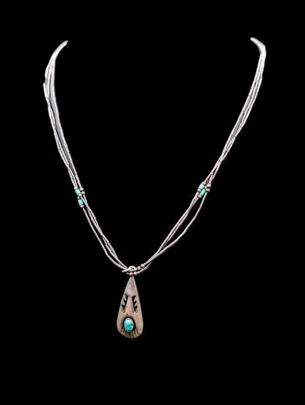 Rose quartz necklaces-Vintage Navajo Inspired Sterling Silver and Genuine Turquoise Bead Necklace