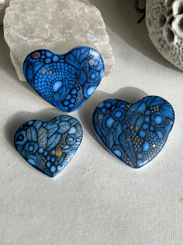 Enamel floral brooches-Indigo heart ‘seafoam’ brooch, choose one