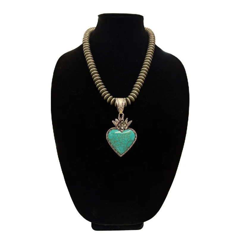 Gothic style necklaces-22" Navajo Pearl Fashion Necklace w/ Turquoise Heart Pendant