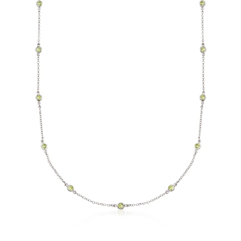 Emerald gem necklaces-Ross-Simons Peridot Station Necklace in Sterling Silver