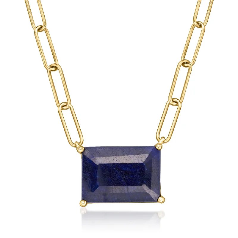 Teardrop stone necklaces-Ross-Simons Sapphire Paper Clip Link Necklace in 18kt Gold Over Sterling