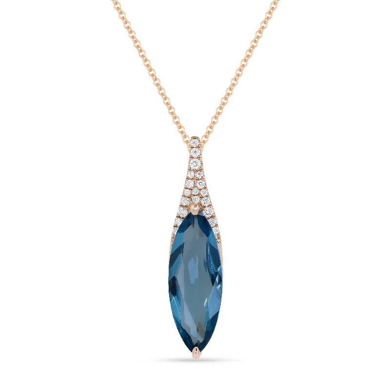 Layered stone necklaces-2.61Ct London Blue Topaz 16"pendant Necklace In 14K Rose Gold