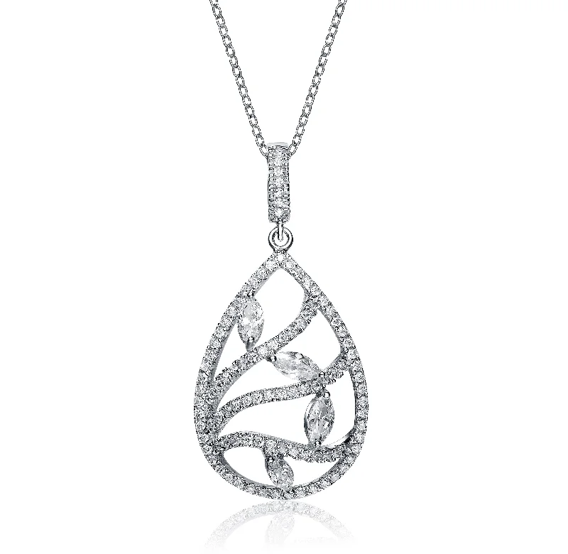 Engraved charm necklaces-Sterling Silver White Cubic Zirconia Pendant