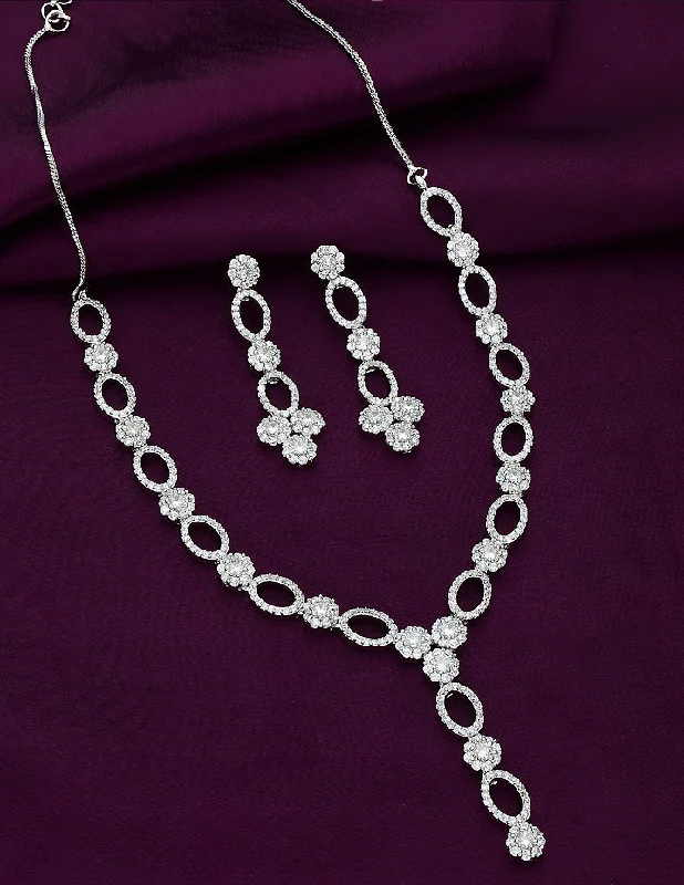 Gothic style necklaces-Designer Rhodium Polish Zirconia Necklace Set