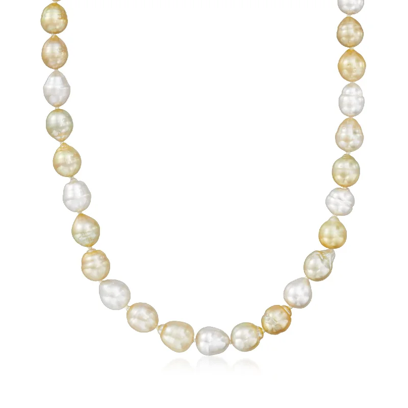 Evil eye necklaces-Ross-Simons 8-10mm Multicolored Cultured South Sea Pearl Necklace With 14kt Yellow Gold