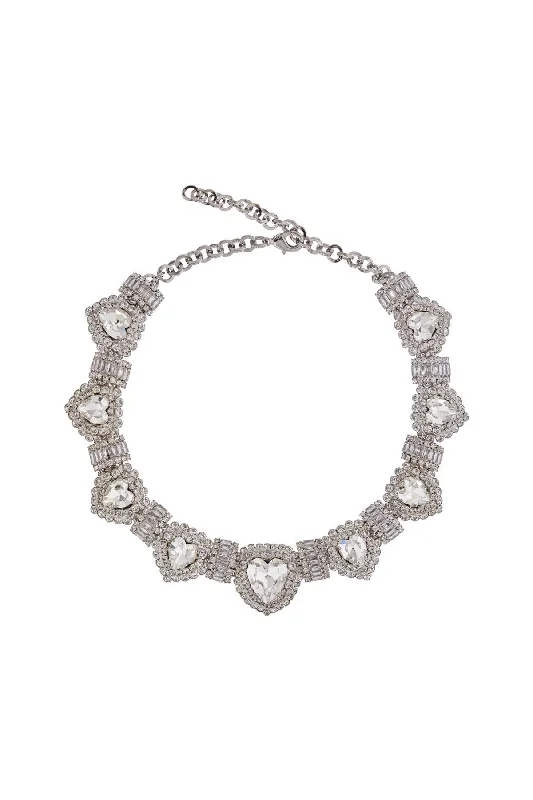 Oval stone necklaces-Alessandra Rich Heart Necklace In Hypoallergenic Silver Crystal