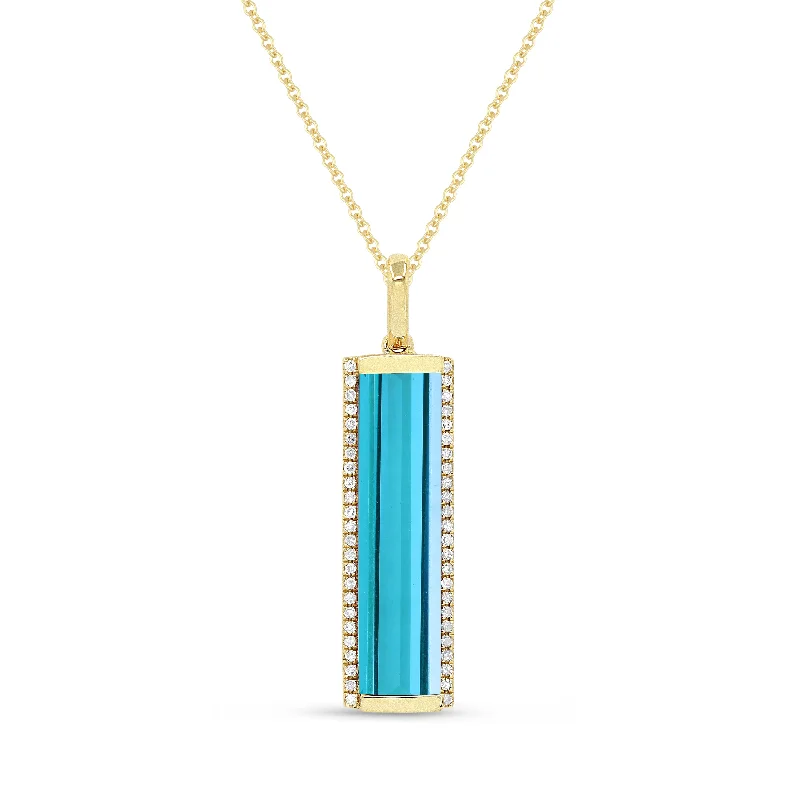 Moroccan tile necklaces-4.31Ct Tourmaline Paraiba 16"pendant Necklace In 14K Yellow Gold