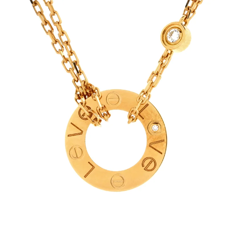 Victorian charm necklaces-2 Diamonds Love Pendant Necklace 18K Yellow Gold and Diamonds