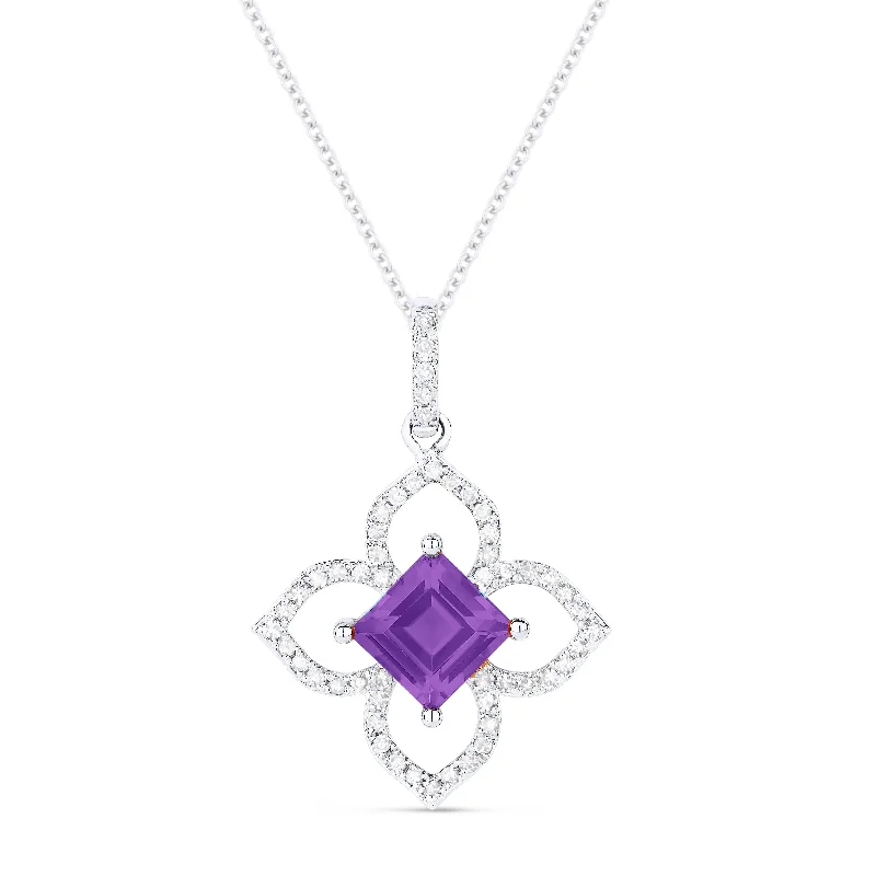 Enamel coated necklaces-0.74Ct Amethyst 16"pendant Necklace In 14K White Gold