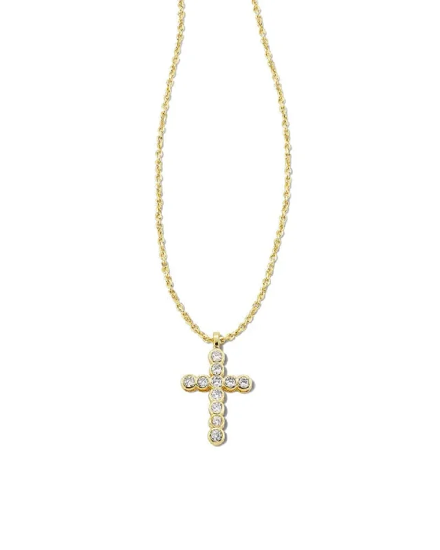 Coin charm necklaces-Kendra Scott - Cross Gold Pendant Necklace - White Crystal