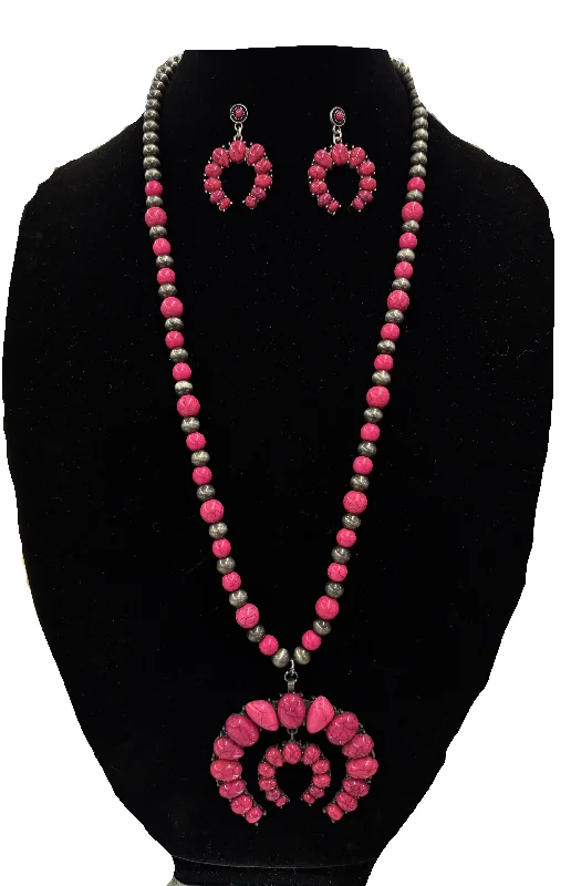 Spiral charm necklaces-Navajo Pearl & Hot Pink Stones Necklace & Earring Set