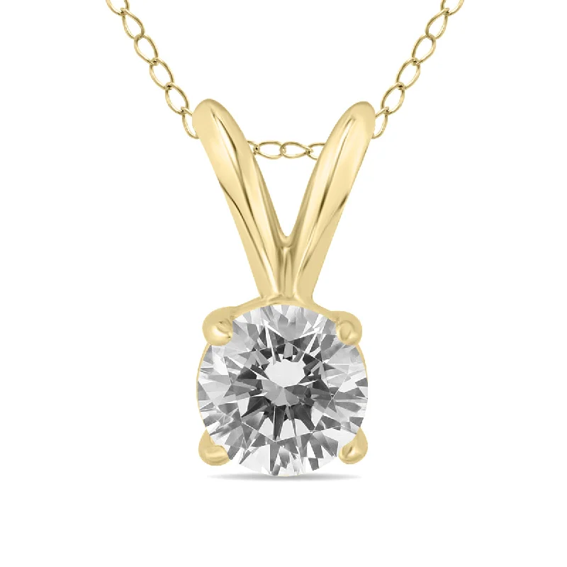 Moonstone necklaces-1/3 Carat Diamond Solitaire Pendant Necklace In 14K Yellow Gold