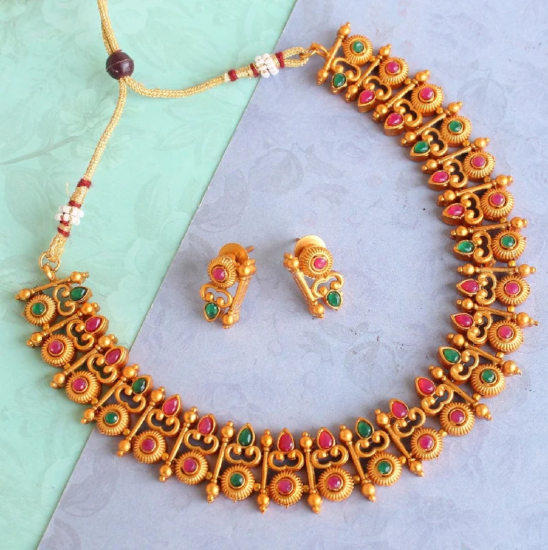 Chunky stone necklaces-Sanskriti Temple Necklace Set