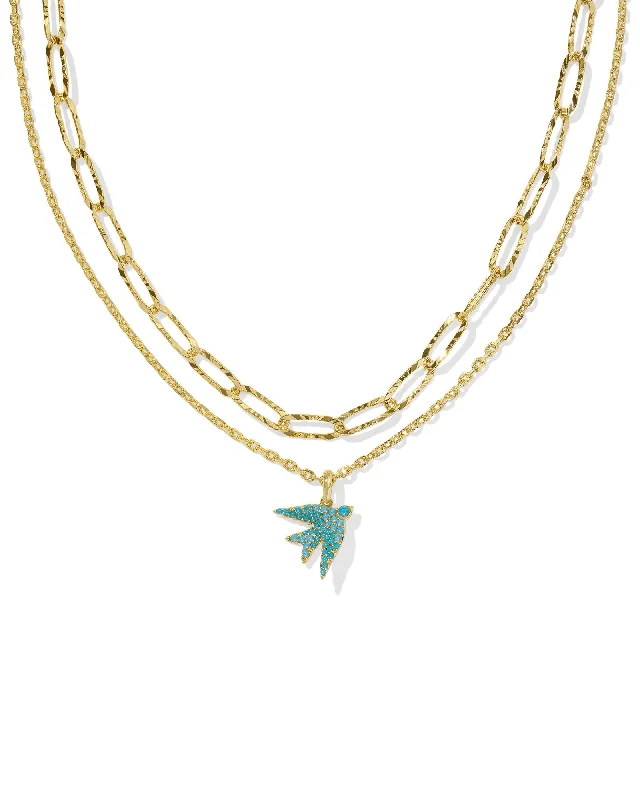 Lace detail necklaces-Kendra Scott - Necklace - Melody Bird Gold Multi Strand Necklace in Teal Crystal