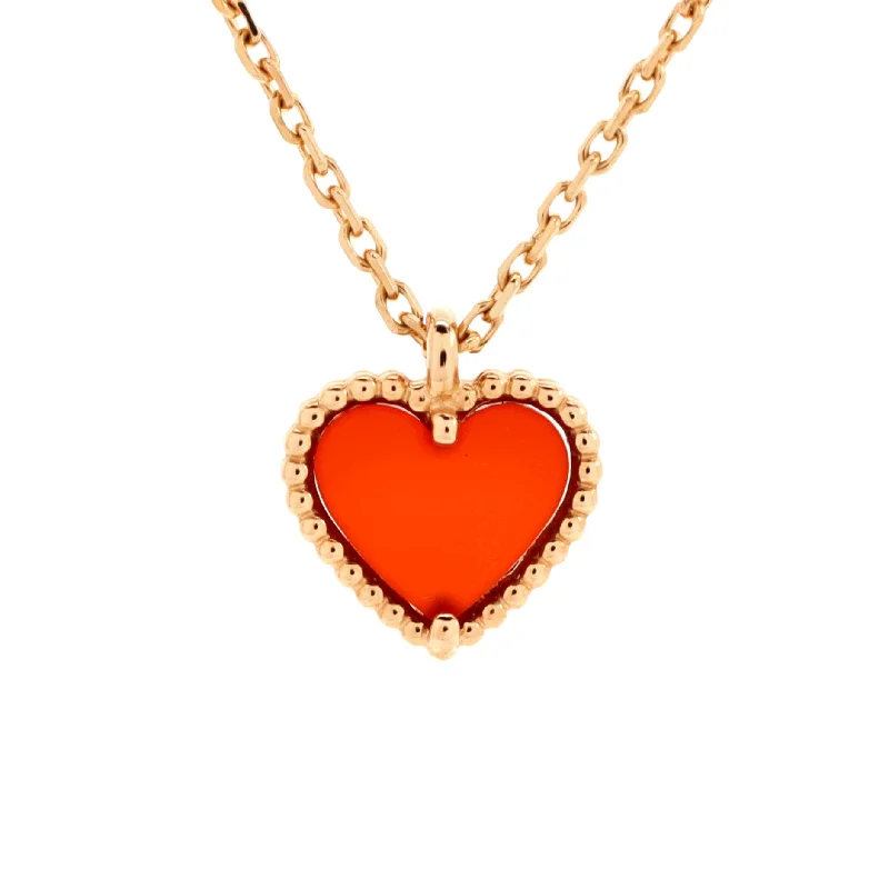 Sculptural necklaces-Sweet Alhambra Heart Pendant Necklace 18K Rose Gold and Carnelian