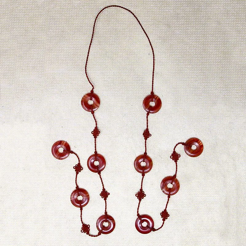 Celestial bead necklaces-Chinese Silk Lariat Necklace with Carnelian "Coins"