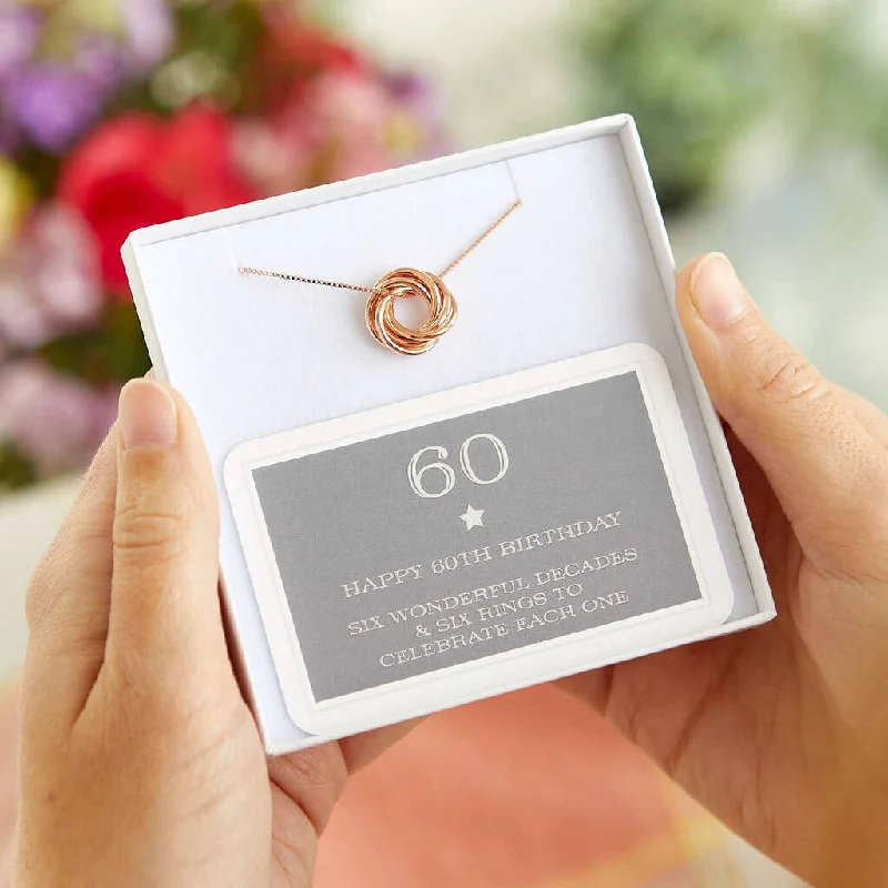 Celestial bead necklaces-Rose Gold Plated 60th Birthday Ring Necklace