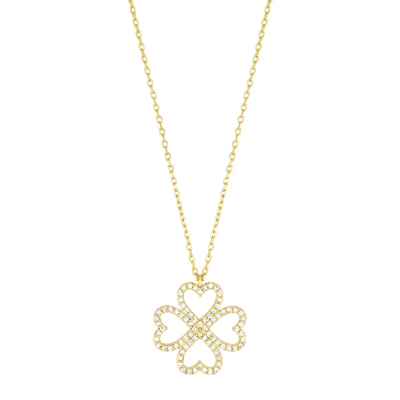 Evil eye necklaces-14k Gold Plated Heart-Shaped Pave Clover Necklace