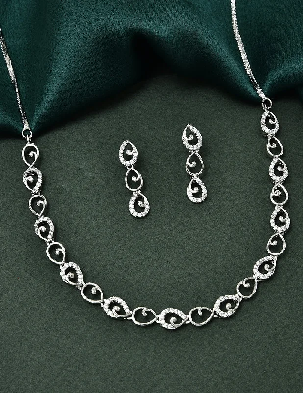 Long chain necklaces-Designer Rhodium Polish Zirconia Necklace Set