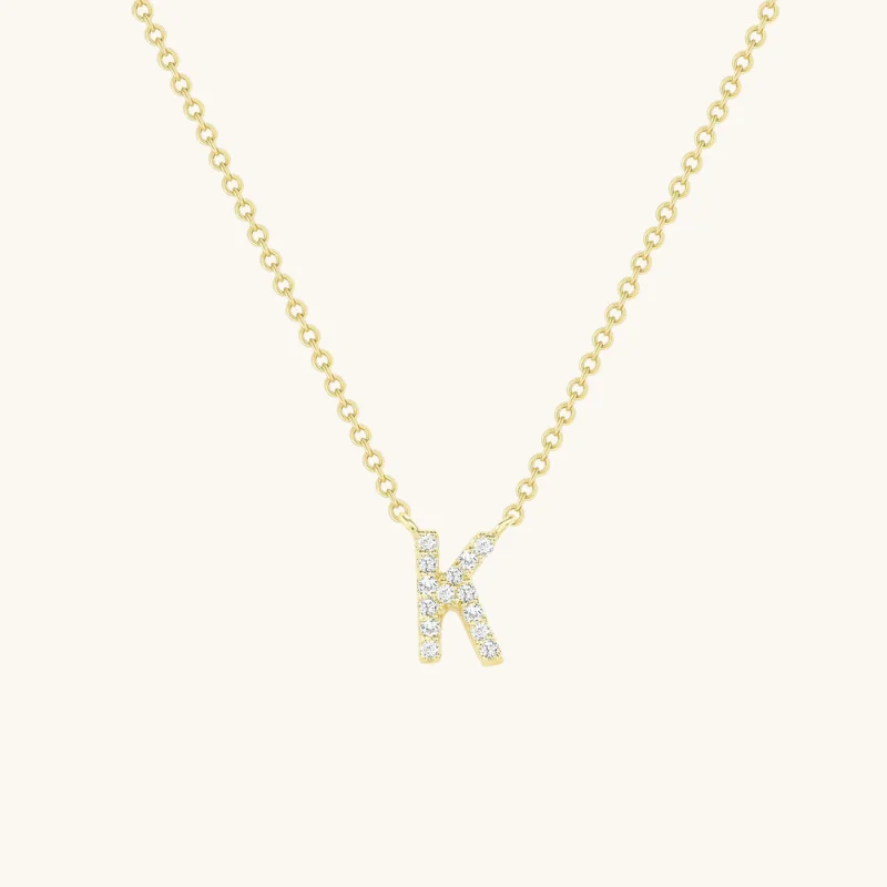 Feather motif necklaces-Small Diamond Initial Necklace