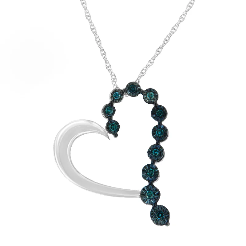 Gothic style necklaces-.925 Sterling Silver 1/10 Cttw Diamond Miracle-Set Open Heart 18" Pendant Necklace