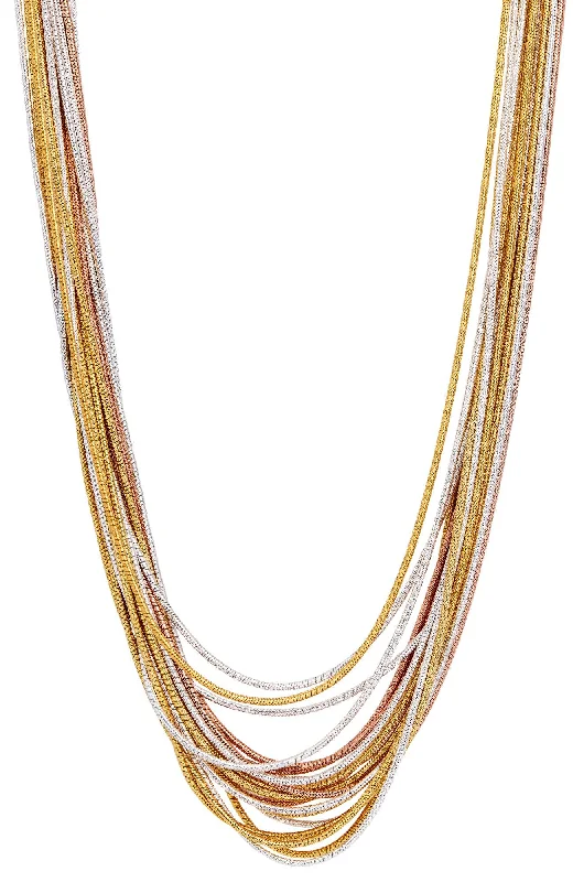 Floral pendant necklaces-TRI-COLOR MULTI-STRAND LONG NECKLACE