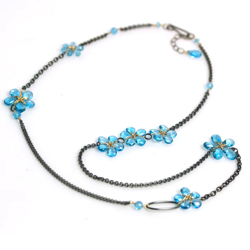 Feather motif necklaces-Blue Topaz Mixed Fleurs Necklace