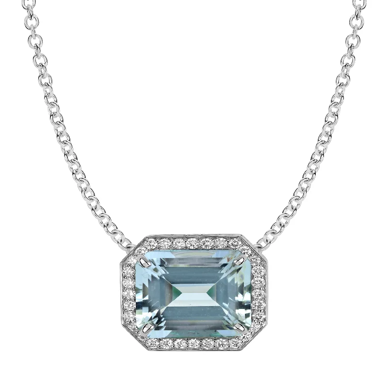 Multi-layer necklaces-Necklace - Aquamarine and Diamond in 18K White Gold