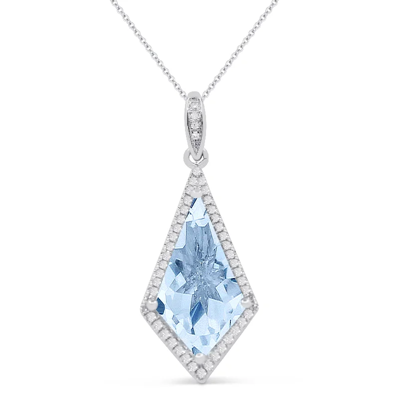 Statement collar necklaces-2.93Ct Blue Topaz 16"pendant Necklace In 14K White Gold