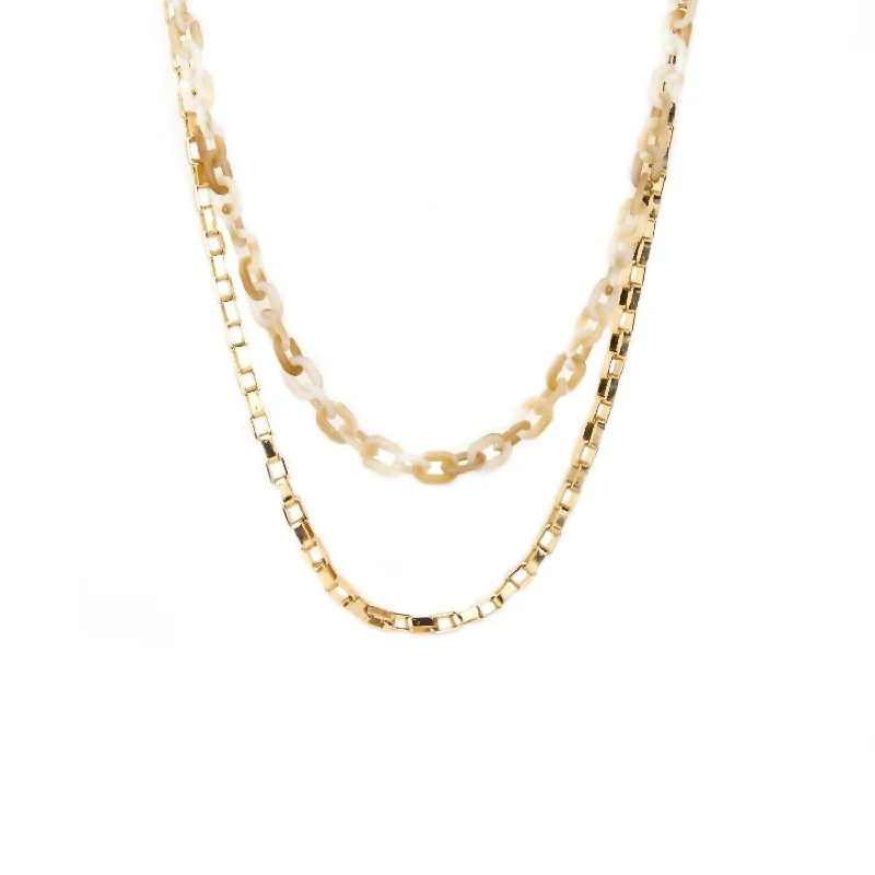 Baroque pearl necklaces-Double Resin/metal Link Necklace In Gold