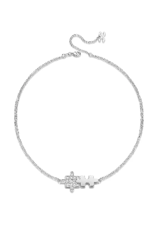 Angel charm necklaces-Silver Jigsaw Puzzle Necklace