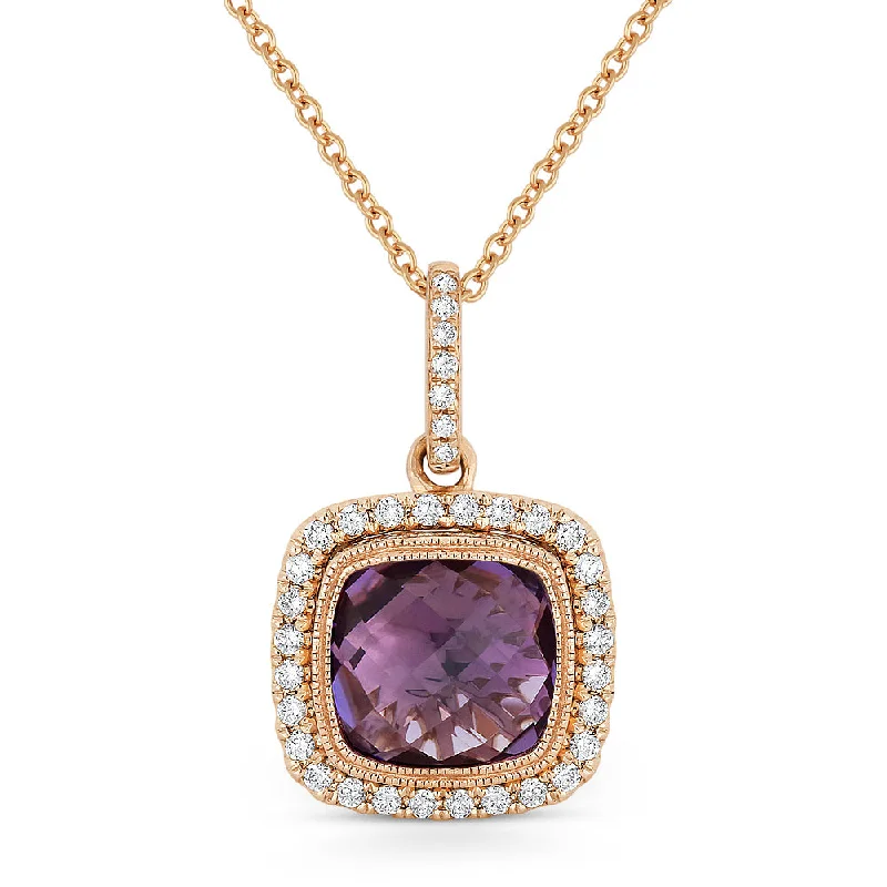 Feather motif necklaces-2.03Ct Amethyst 16"pendant Necklace In 14K Rose Gold